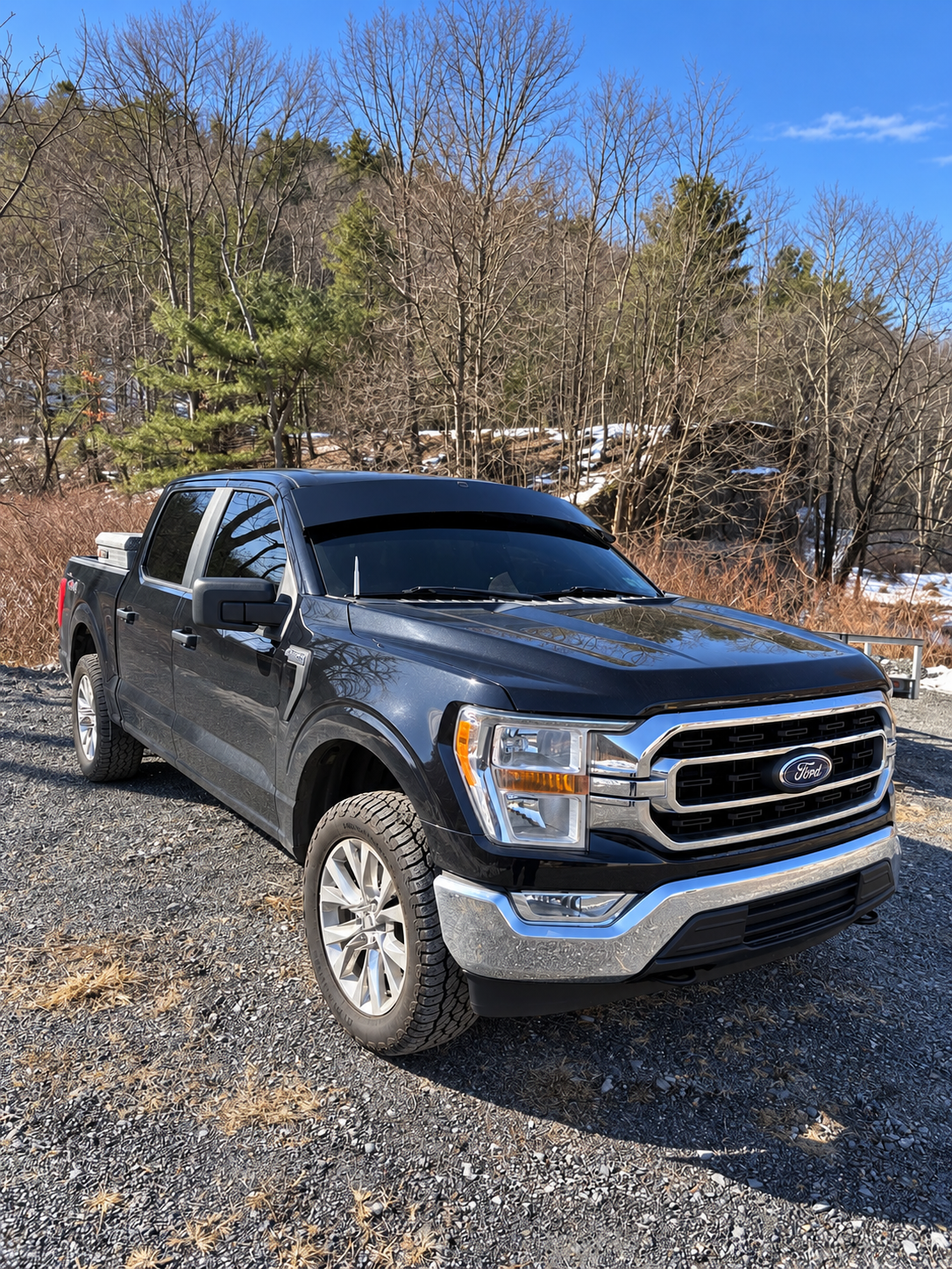 2017–2026 Ford F-150 with TRUBLU straight drop visor, front-right view