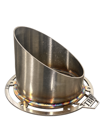 30-degree TRUBLU stainless hood-stack tip with original TBF flange on white