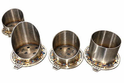 TRUBLU stainless hood-stack tips showing flat, 30-degree and 45-degree options on white
