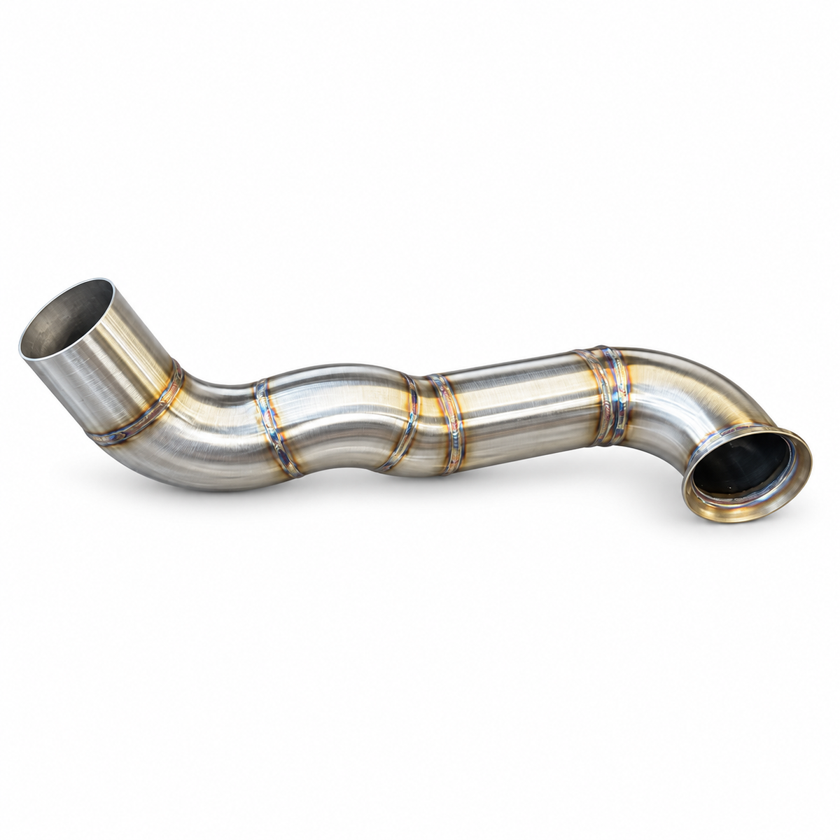 TRUBLU FAB 7.3 OBS Powerstroke stainless hood stack pipe – angled side view on white background