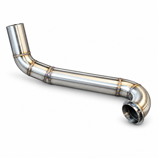 TRUBLU FAB LLY/LBZ/LMM Duramax stainless hood stack pipe – angled side view on white background